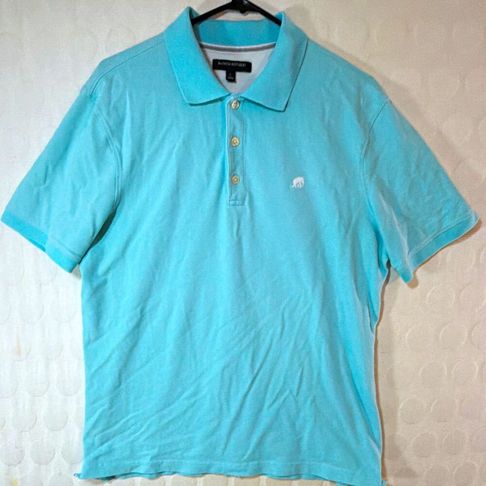 Banana Republic Polo Shirt Men’s Large Turquoise Blue Short Sleeve Elephant Logo